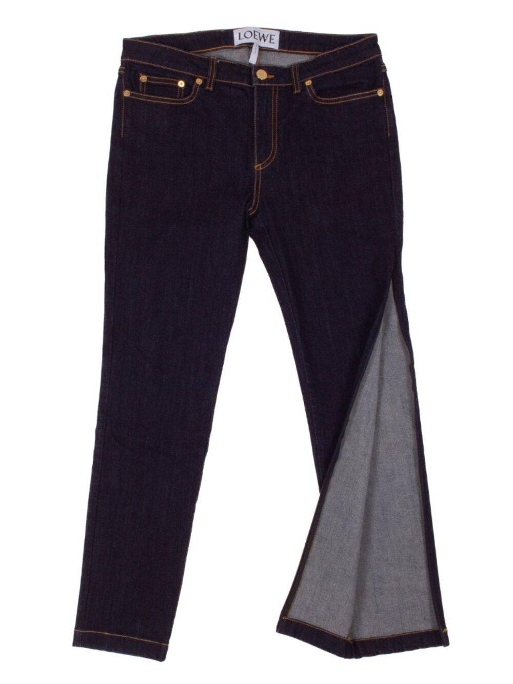 LOEWE S/S 2022 Dark Indigo Blue Cotton Blend Side Zipper Skinny Jeans